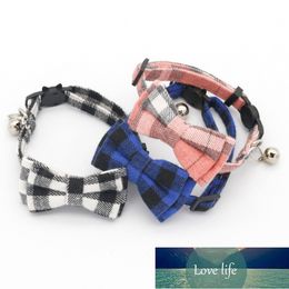Plaid Cat Collars with bells Cotton Striped Grid Bowknot Necklace Bulldog Chihuahua Bow Tie Puppy Small Dog Party Bandana Collar