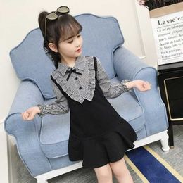 Kids Dresses for Girls Autumn Winter Long Sleeve Polka Dots Soft Cotton Children Clothing Bowknot Belt Girl Casual Wear Q0716