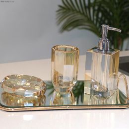 Bath Accessory Set Nordic High-end Crystal Glass Bathroom Accessories Soap Dispenser Cup Box Cosmetic Bottle Shampoo Wedding Gift
