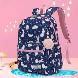 Print Children's Backpack for Girl 1-3-6 Grade Girls' School Backpack 6-8-12 Years Cute Bunny Schoolbags for Girls Baby Kid Bag 211025