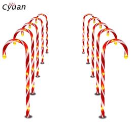 10pcs Candy Cane Pathway Markers Set outdoor Decoration Lights Christmas Decorations for Home New Year Party Supplies Lights 201017