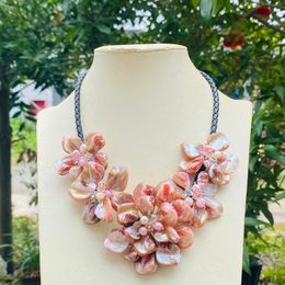 Chokers Natural Baroque Light Pink Mother Of Pearl Shell 5 Flower Choker Necklace For Women