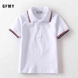 Kids Boys Lapel Short Sleeved White Shirt Tops Summer Cotton Gentlement Clothing for blouses et chemises 210713