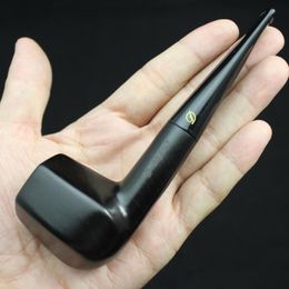 Handmade Nature Ebony Wood Straight Type Smoking Pipe Tobacco Wooden Smoke Pipe Gift 10X 9mm Philtres + Pouch + Holder #537YS C0310