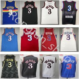 2021 NCAA Basketball Rotro Jerseys Mens Youth kids Allen 3 Iverson Jersey Stitched Blue Red White Black