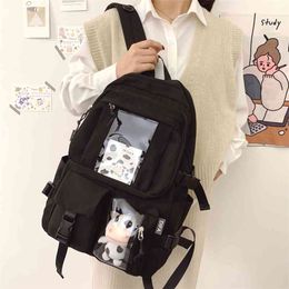 DIFA Waterproof Nylon Women Backpack Female Multi-pocket Travel Bag College Schoolbag Transparent Pocket Laptop Backpack 210922