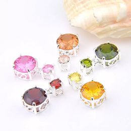 Mix 5PCS Morganite Pink Topaz Citrine Peridot Earring Charm Luckyshine 925 sterling Silver Pendant Square Gemstone Necklaces Pendants For Lady Party Gift