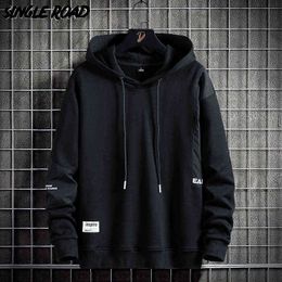 Single Road Mens Felpe con cappuccio da uomo Techwear Felpa oversize giapponese Streetwear Harajuku Hip Hop nero con cappuccio da uomo Plus Size 211217