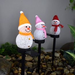 Lawn Lamps Christmas Hat Snowman LED Lights Solar Home Outdoor Decoration Garden Courtyard Landscape Plug Lighting