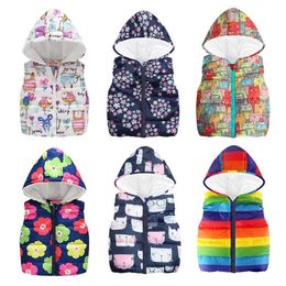 er Autumn Winter Warm Kids Vests For Boys Cartoon rainbow Outerwear Sleeveless Hooded Jackets Gilet Baby Boy Coats 211203