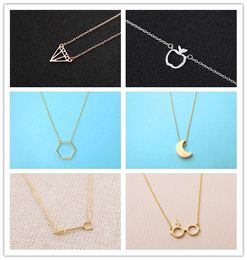 10PCS Gold Silver Apple Diamond Arrow Infinite Infinity Heart Glasses Circle Round Moon Pendant Chain Necklace Geometric Collar Choker For Women