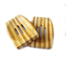 Stripe Bamboo Soaps Holder Non-Slip Home Toilet Storage Soap Rack Plate Boxes 12.3*8.2*1.8cm