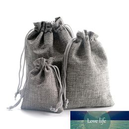 (50pcs/lot) 4 Sizes Linen Jute Drawstring Gift Bags Sacks