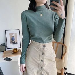 Spring Autumn Women T Shirt Long Sleeve Tops Turtleneck Slim Fit Tshirt Femme Solid Color Tee Shirt Korea Casual Thicken Tops