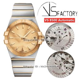 2021 VS 38mm Stainless Steel Cal.8500 Automatic Mens Watch 123.20.38.21.08.001 Champagne Dial Rose Gold Steel Two-tone Bracelet Gents Watche