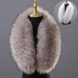 Winter Large Faux Fox Fur Collar Fake Fur Coat Scarves Luxury Women Men Jackets Hood Shawl Decor Female Neck Collar Wraps H0923