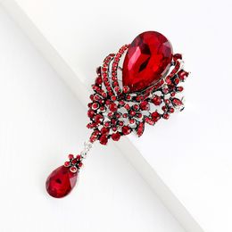 Retro Diamond Business Suit Corsage Brooch Crystal Water Drop Brooch Pins for Women Fashion Accessories Will and Sandy Gift