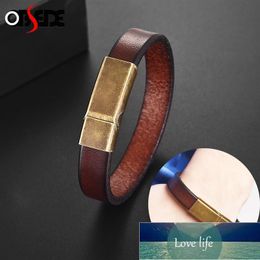 Vintage Brown Genuine Leather Men's Bracelet Stainless Steel Magnetic Clasp Man Bracelets Fashion Punk Rock Male Jewellery Gift Factory price expert design Quality