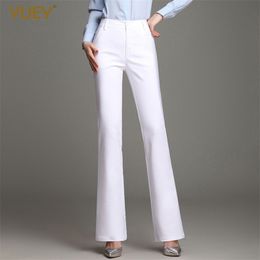 Women OL Slimming Office Flared Pants High Waist Plus Size Pure Colour Cotton Stretchy Straight Casual White Black Trousers S 4XL 210925