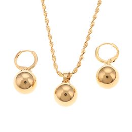 Fashion Glossy Gold Beads Earrings Pendant Necklaces For Women Yonth Girls Round Balls Beaded Necklace Jewellery Sets