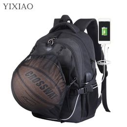 Outdoor Bags YIXIAO Men Sports Gym Basketball Football Backpack School Bag For Teenager Boys Soccer Ball Volleyball Net Training Pack