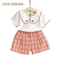 LOVE DD&MM Girls Sets Summer Love Embroidery Cotton Princess Tops Shorts Suit Kids Clothing For Girl Outfits Costume 210715