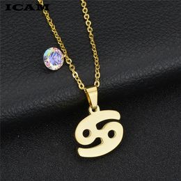 Pendant Necklaces ICAM Arrival Crystal 12 Zodiac Necklace Jewelry Stainless Steel Infinity Choker For Women Wholesale