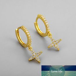 925 Sterling Silver Tiny Cross Hoop Earring for Women Star Charm Korean Trendy Jewellery