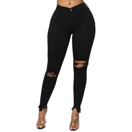 White Ripped Hole Denim Pants Women Skinny Long Jeans Plus Size 3XL Stretchy Trousers High Waist Black Jeans Woman H0908