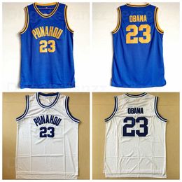 NCAA Basketball Punahou High School 23 Barack Obama Jersey Men University Blue White Team Colour Breathable Shirt Pure Cotton For Sport Fans High/Top Quality On Sale