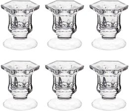 Taper Candle Holder, Glass Centerpiece Clear Candlestick Holders Fit 3/4" Decorative Stand 2.3" Height for Table Wedding Party