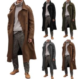 Fashion Men Coats Casual Business Trench Coat Solid Overcoat Male Punk Style Long Sleeved Turn-down Collar Coats Jacket 211011