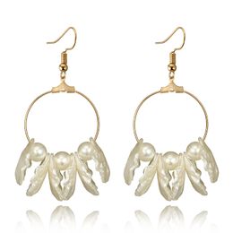 Dangle & Chandelier Fashion Bohemian Big Round Circle Drop Earrings Charm White Shell Pearl Beads Statement For Women Boho Wedding Jewellery