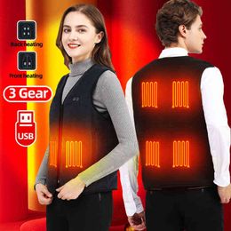 6 Areas Warming Heated Vest Men Women Electric Heated Jacket Outdoor Usb Charging Under Heating Vest Fleece Heating Clothes 211120