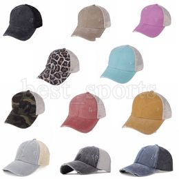 Criss Cross Ponytail Baseball Caps Woman Washed Distressed Messy Buns Hat Leopard Camo Trucker Mesh Hats ZZA3394