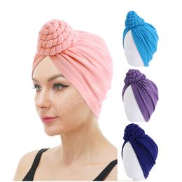Fashion Braids Knot Turban Hats Hijabs Solid Colour Soft Muslim Cap Headscarf Headwraps For Women bandana mask Hair Accessories