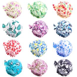 2021 New women cute printing Waterproof fabric shower cap with elastic band binding method headcover Bathroom supplies protect hair