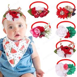 Christmas Artificial flowers Floral Baby Nylon stretch Headband for Kids Girls Toddlers Turban HairBand Children Hair Accessories