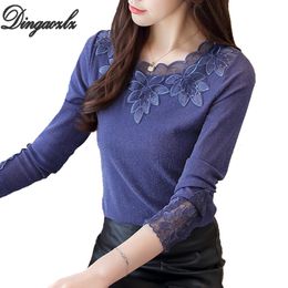 Dingaozlz korean fashion clothing Plus size Women blouse Patchwork Mesh embroidery shirt Casual Female Lace Tops feminina 4XL 210225