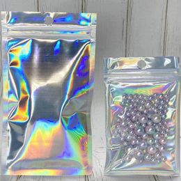 Storage Bags 100Pcs Iridescent Pouches Cosmetic Metal Film Holographic Makeup Hologram Zipper