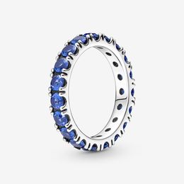 100% 925 Sterling Silver Blue Sparkling Row Eternity Ring For Women Wedding Engagement Rings Fashion Jewellery Accessories