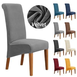 Velvet High Back Chair Cover Soft Stretch Fabric Covers for Dining Room Wedding el Banquet Home Large Seat Case XL Size 211116