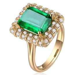 Cluster Rings Big Emerald Gemstone Green Crystal For Women Femme Gold Colour Zircon Diamonds Luxury Vintage Party Jewellery Bijoux Gift