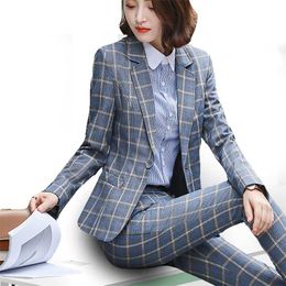 PEONFLY Classic Plaid Single Button Women Jacket Blazer Casual Notched Collar Slim Female Suits Coat Fashion Femme 210930