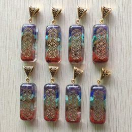 Retro cuboid Reiki Chakra pendulum pendant natural amethysts Lapis Lazuli 7 colors stone pillar pendants charms wholesale