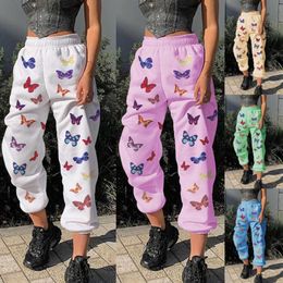 1pc Pants Women Fashion Loose Streetwear Butterfly Printed Sports Running Casual Long un pantalon c50 Q0801