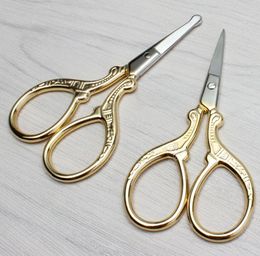Stainless Steel Handmade Scissors Round Head Nose Hair Clipper Retro Plated Household Tailor Shears Embroidery Sewing Beauty Tools DHR02