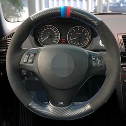 Hand-Stitched Non-Slip Black Carbon Fibre Suede Car Steering Wheel Cover For BMW M Sport M3 E90 E91 E92 E93 E87 E81 E82 E88