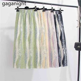 High Waist Split Midi Skirts Women Retro Tie Dye Printing Spring Summer Lady Sexy Fashion Boho Femme 210601