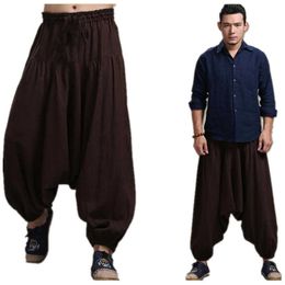 Men's Cross-pants crotch pants,wide leg pants dancing Harem pants pantskirt bloomers Harem trousers,13 Colours plus size M-5XL X0723